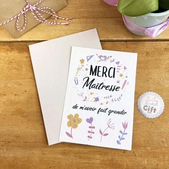 Carte à planter "Merci maîtresse de m'avoir fait grandir" - Collection florale