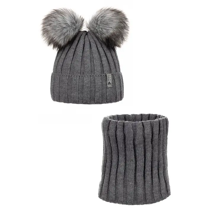 Bonnet et snood à double couche avec POM POM ! 10 % laine !