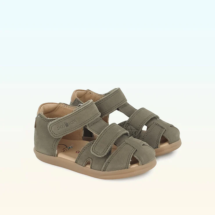 sandales enfants Shoopom PIKA SCRATCH Cuir Nubuck kAKI